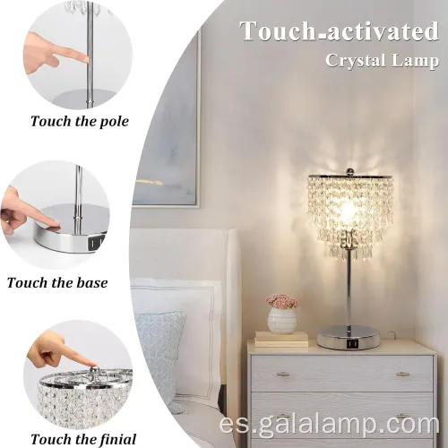 Lámpara de mesa de cristal sofisticada con toque y USB